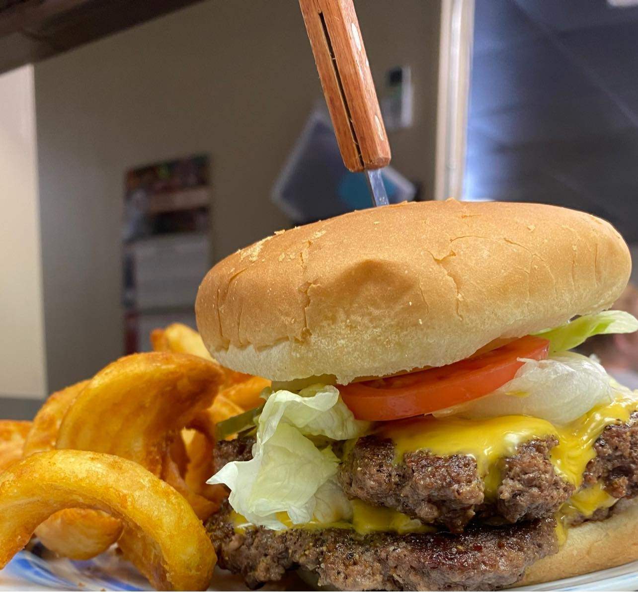 Double cheeseburger with all the fixings